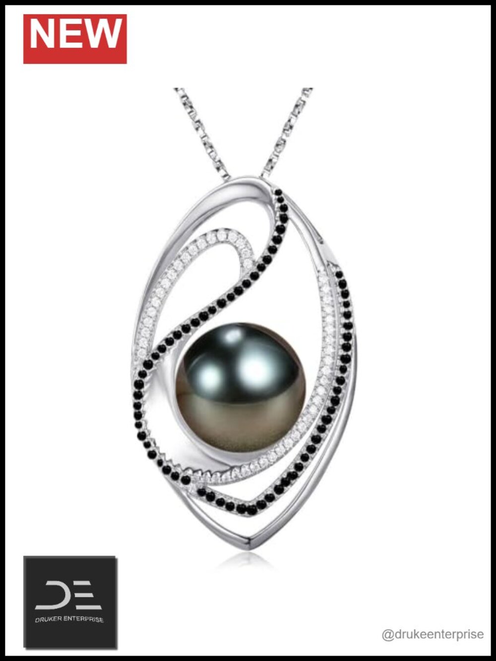 Genuine Tahitian Black Pearl Necklace 18K Gold Plated 925 Sterling Silver 9-10mm
